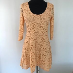 Free People Peach Lace Skater Dress - Medium